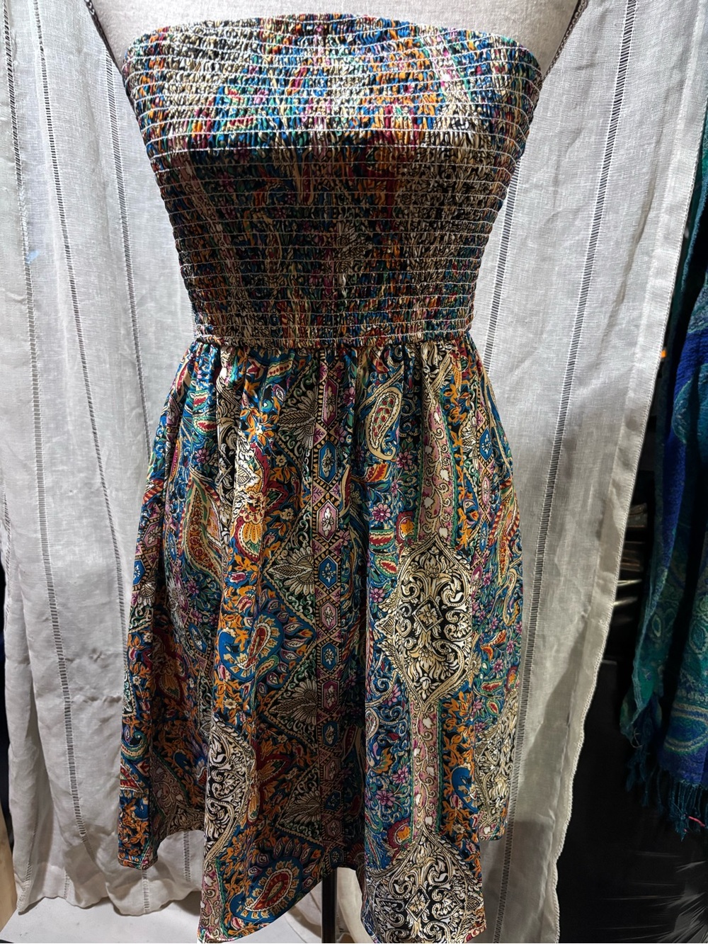 Smocked Strapless Multicolor Paisley Women’s Dress